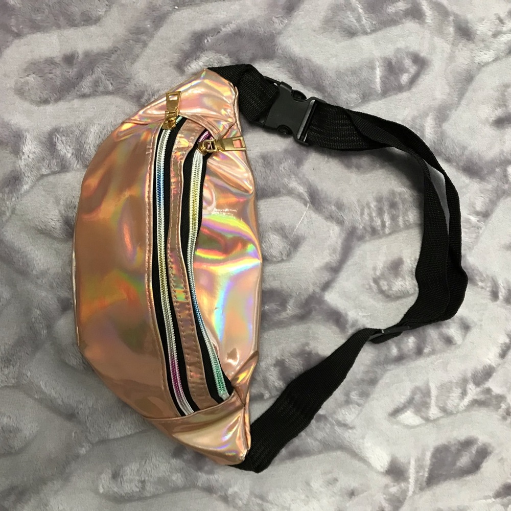 Copper metallic vinyl Fanny pack with adjustable belt/strap.  Zippered pockets.